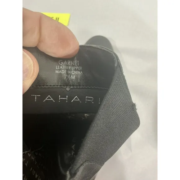 Womans Tahari Garnet 7.5 M Black Leather Pull On. Stretch Heel Ankle Boots NWOT