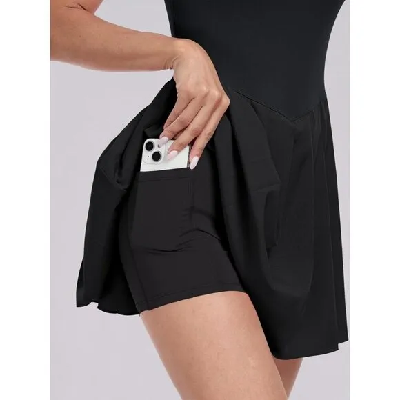Women Black Tennis Athletic Build Shorts Pleated Summer Mini Dress Golf Casual