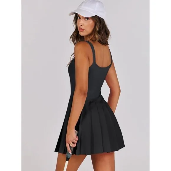 Women Black Tennis Athletic Build Shorts Pleated Summer Mini Dress Golf Casual