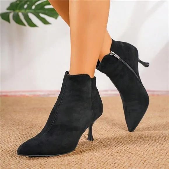 Women Fashion Versatile Casual Thin High Heel Ankle Boots, Minimalist Design