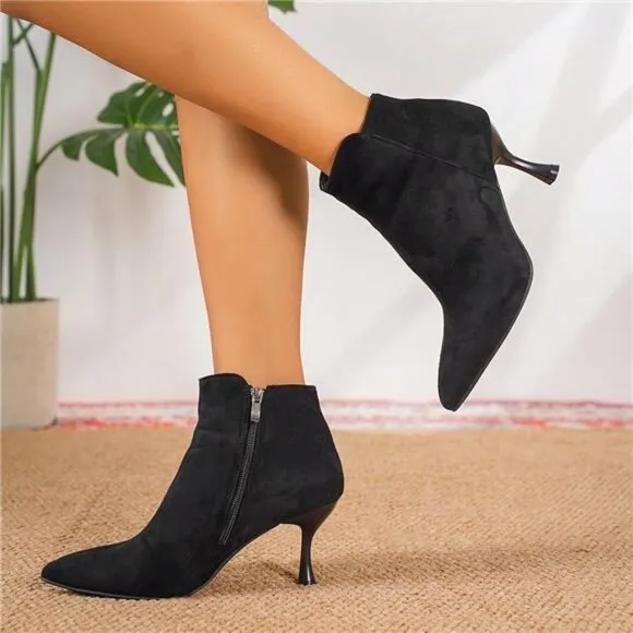 Women Fashion Versatile Casual Thin High Heel Ankle Boots, Minimalist Design