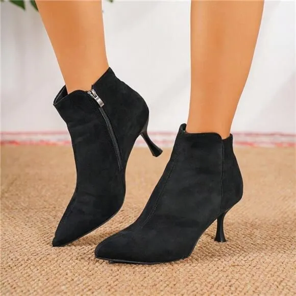 Women Fashion Versatile Casual Thin High Heel Ankle Boots, Minimalist Design