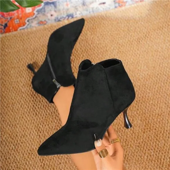 Women Fashion Versatile Casual Thin High Heel Ankle Boots, Minimalist Design