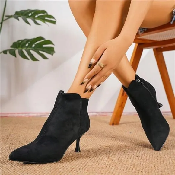 Women Fashion Versatile Casual Thin High Heel Ankle Boots, Minimalist Design