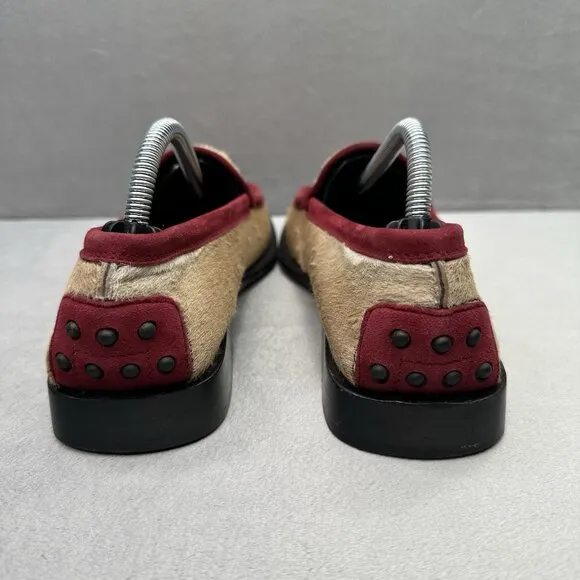Womens 7 / EU 37 Tod's Loafers Tan Red Pony Hair Colorblock Slip-On Italian
