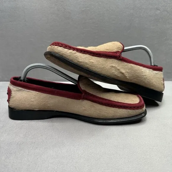 Womens 7 / EU 37 Tod's Loafers Tan Red Pony Hair Colorblock Slip-On Italian