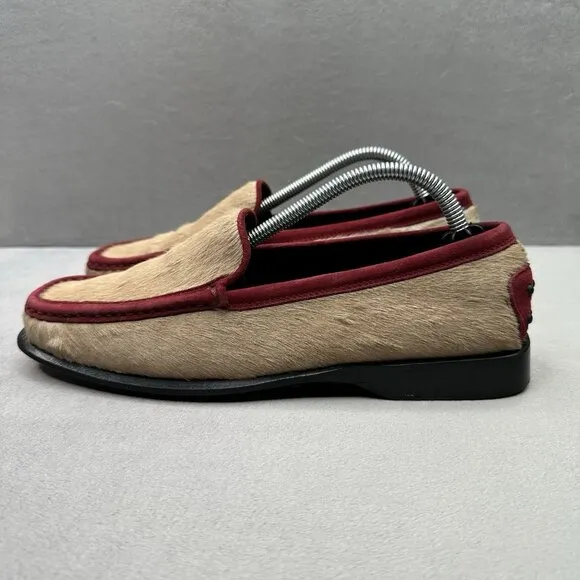 Womens 7 / EU 37 Tod's Loafers Tan Red Pony Hair Colorblock Slip-On Italian