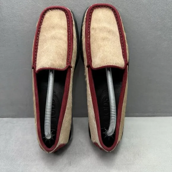 Womens 7 / EU 37 Tod's Loafers Tan Red Pony Hair Colorblock Slip-On Italian