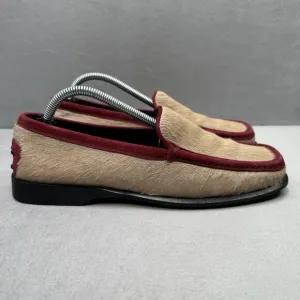 Womens 7 / EU 37 Tod's Loafers Tan Red Pony Hair Colorblock Slip-On Italian