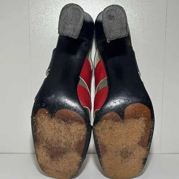 Women’s 8.5 vintage navy blue/red slingback strappy heeled leather sandals