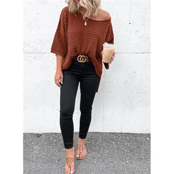 Women's Casual 3/4 Sleeve Loose Tunic Tops Knit‎ Spring Summer Sweater Blouses