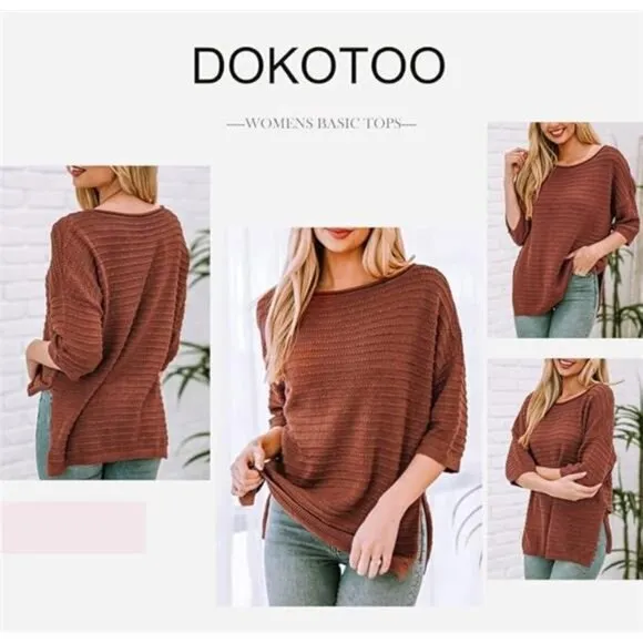 Women's Casual 3/4 Sleeve Loose Tunic Tops Knit‎ Spring Summer Sweater Blouses