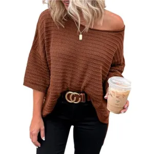 Women's Casual 3/4 Sleeve Loose Tunic Tops Knit‎ Spring Summer Sweater Blouses