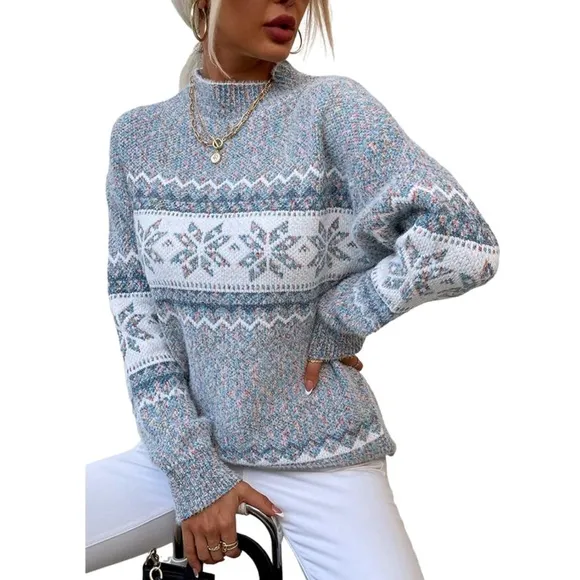 Women’s Casual Knitted Pullover Long Sleeve Sweaters with Crew Neck