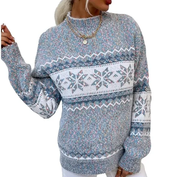 Women’s Casual Knitted Pullover Long Sleeve Sweaters with Crew Neck