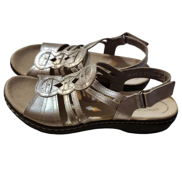 Women's Clarks Leisa Janna Pewter Silver Sandals 8 1/2