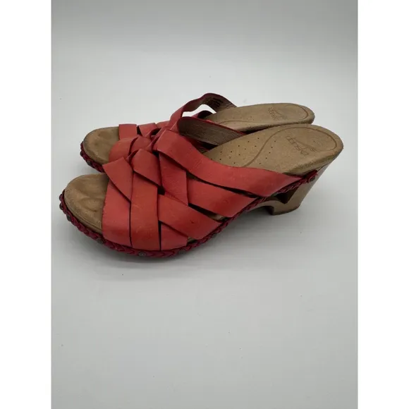Women's Dansko Red Leather Woven Wedge Sandals