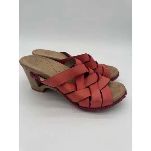 Women's Dansko Red Leather Woven Wedge Sandals