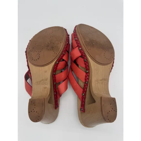 Women's Dansko Red Leather Woven Wedge Sandals