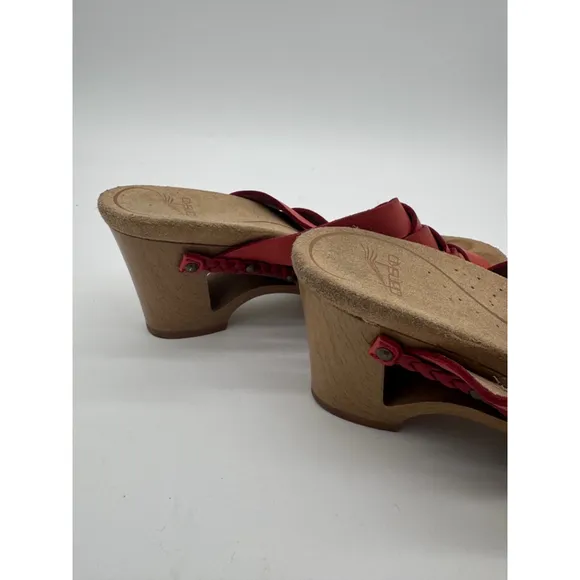 Women's Dansko Red Leather Woven Wedge Sandals