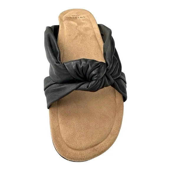 Women’s Earth Origins Billi Black Leather Comfort Slide Sandals 10W
