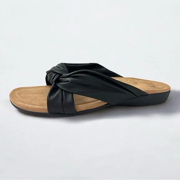 Women’s Earth Origins Billi Black Leather Comfort Slide Sandals 10W