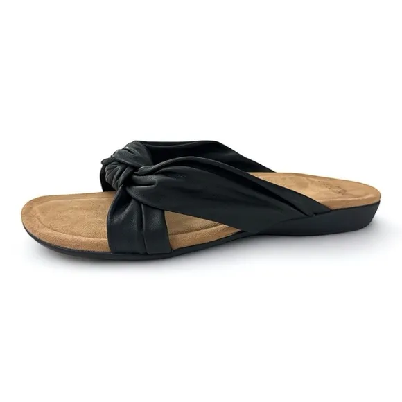 Women’s Earth Origins Billi Black Leather Comfort Slide Sandals 10W