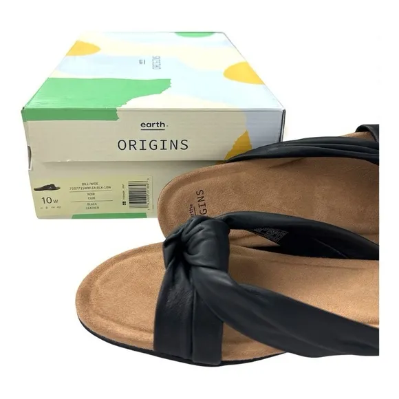 Women’s Earth Origins Billi Black Leather Comfort Slide Sandals 10W