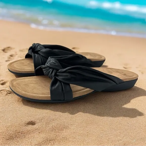 Women’s Earth Origins Billi Black Leather Comfort Slide Sandals 10W
