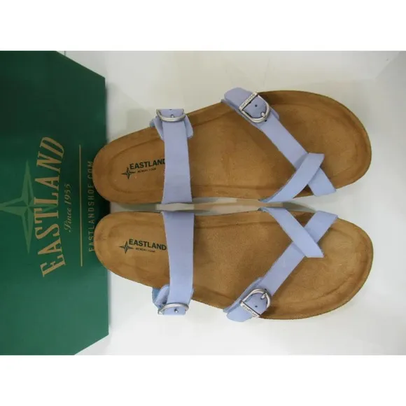 Women's Eastland Tiogo Footbed Toe Ring Slide Sandal Light Blue Nubuck Size 10