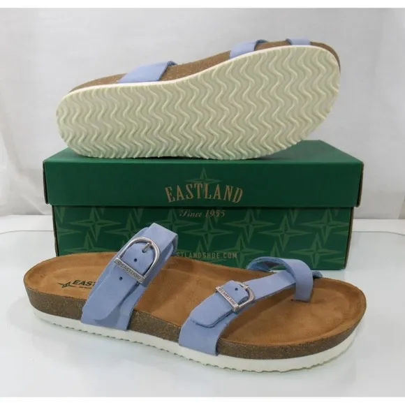 Women's Eastland Tiogo Footbed Toe Ring Slide Sandal Light Blue Nubuck Size 10
