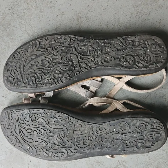 Women's Gray and Tan Comfort Leather Sandals Naot