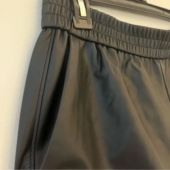 Womens Halogen Black Faux Leather Elastic Waist Shorts With Pockets Medi…