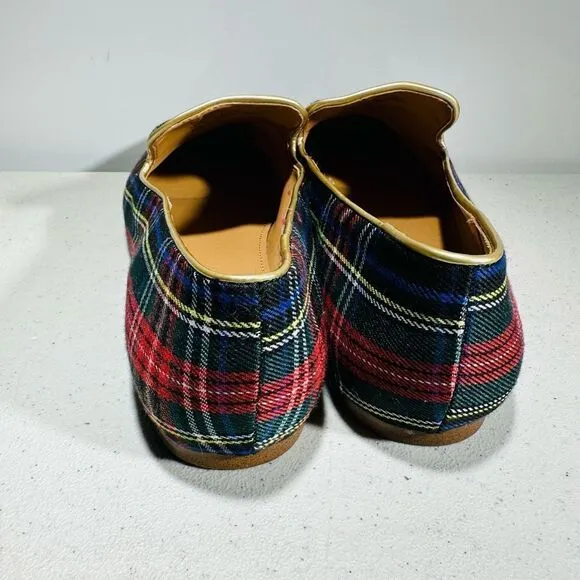 Women's J Crew Factory Stewart tartan plaid smoking loafers slip on 8.1/2