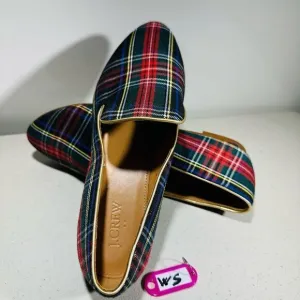Women's J Crew Factory Stewart tartan plaid smoking loafers slip on 8.1/2