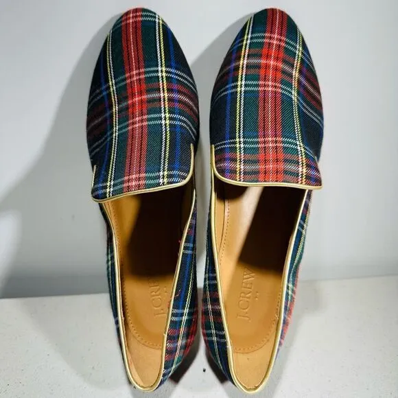 Women's J Crew Factory Stewart tartan plaid smoking loafers slip on 8.1/2