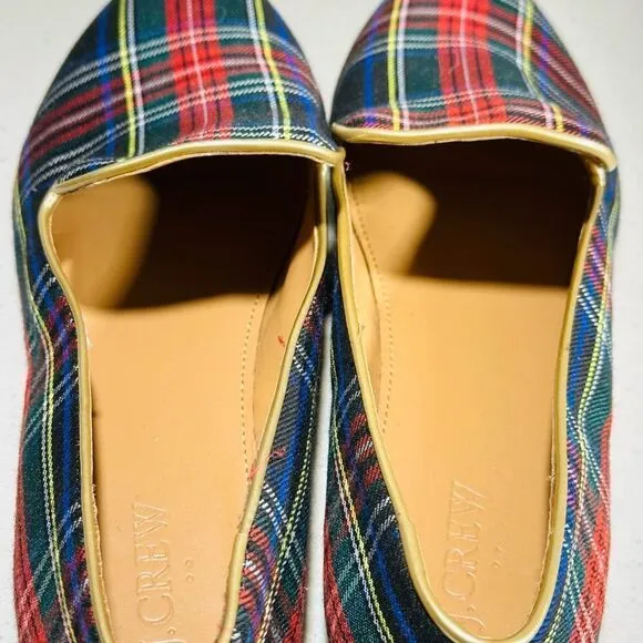 Women's J Crew Factory Stewart tartan plaid smoking loafers slip on 8.1/2
