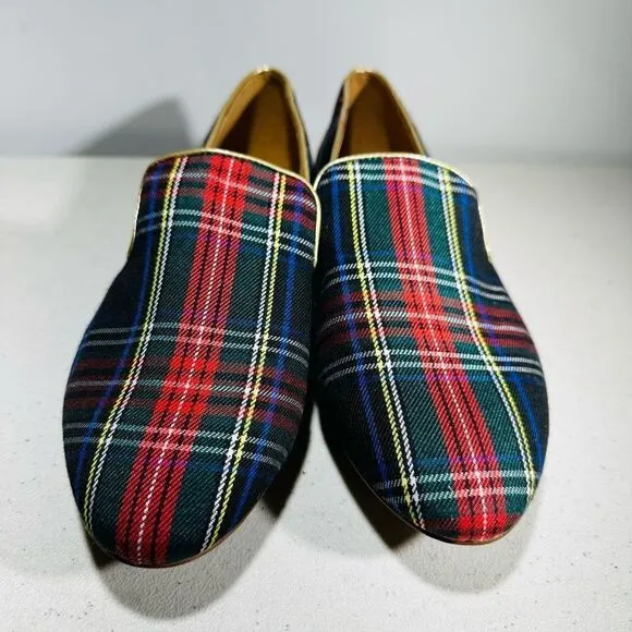 Women's J Crew Factory Stewart tartan plaid smoking loafers slip on 8.1/2