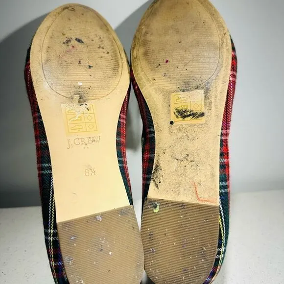 Women's J Crew Factory Stewart tartan plaid smoking loafers slip on 8.1/2