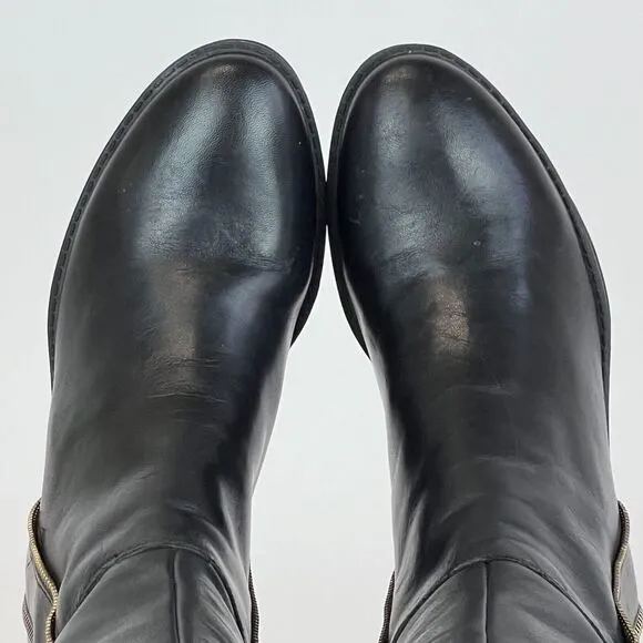 Womens Karl Lagerfeld Black Leather Knee High‎ Riding Boots Size 6 M GUC