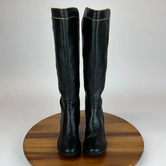 Womens Karl Lagerfeld Black Leather Knee High‎ Riding Boots Size 6 M GUC