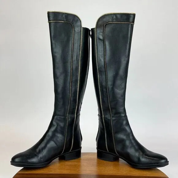 Womens Karl Lagerfeld Black Leather Knee High‎ Riding Boots Size 6 M GUC