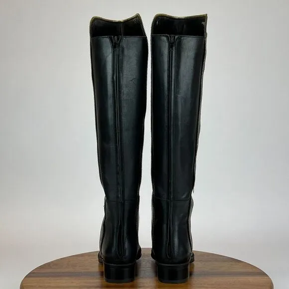Womens Karl Lagerfeld Black Leather Knee High‎ Riding Boots Size 6 M GUC