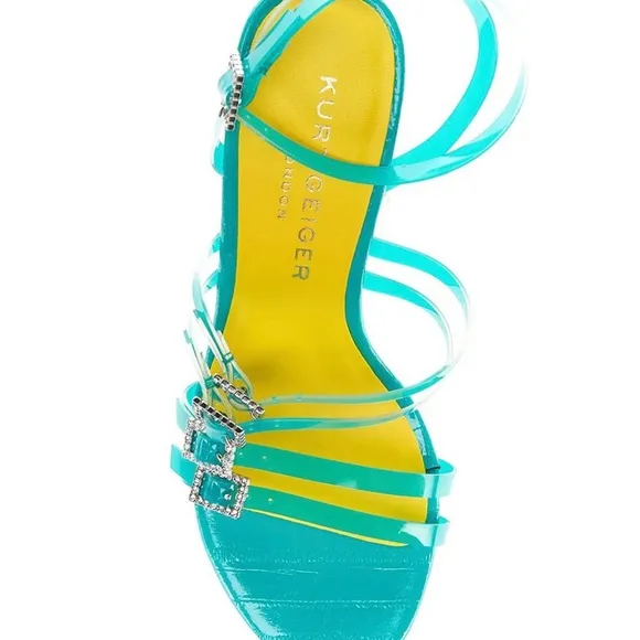 Women's Kurt Geiger London Pierra Vinyl Strap Embellished Buckle Dress Sandals