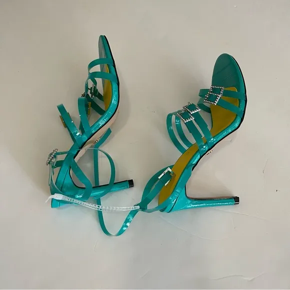 Women's Kurt Geiger London Pierra Vinyl Strap Embellished Buckle Dress Sandals