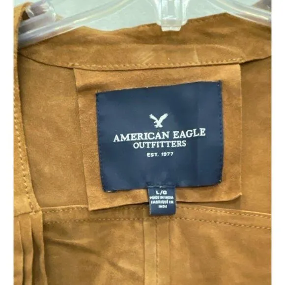 Women's L American Eagle Goat Suede Fringe Jacket Brown Western Festival
