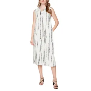 Women's Long Linen Dress Size XL Sleeveless Stripes Dress NWT Compli-K