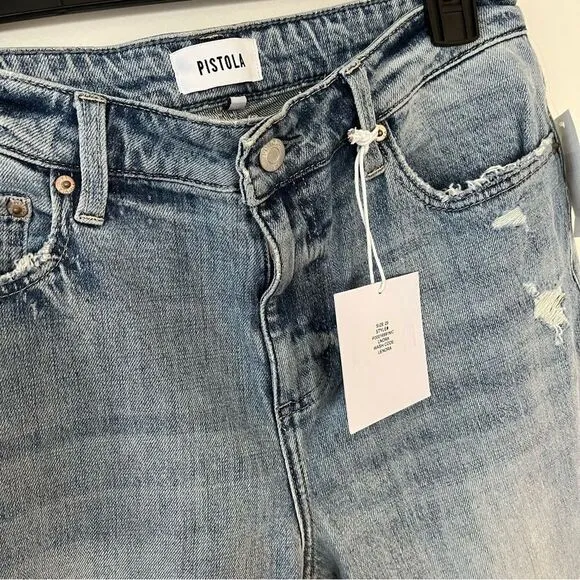 Womens Pistola Monroe Crop straight leg Spring Light Wash stretch Jeans,…