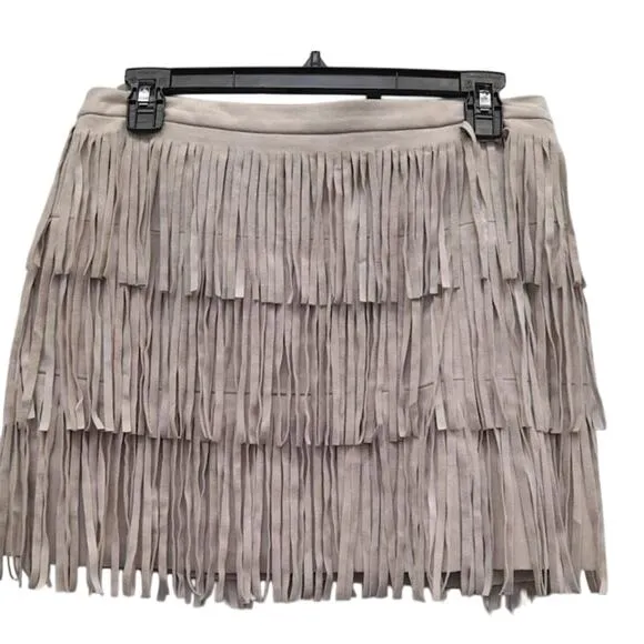 Women’s Size 4 BCBGMAXAZRIA NWT Beige Lotti Fringe Mini Skirt Festival Y2K $198