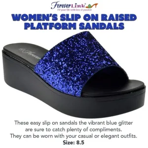 Women’s Slip On Raised Platform Sandals - Blue Glitter